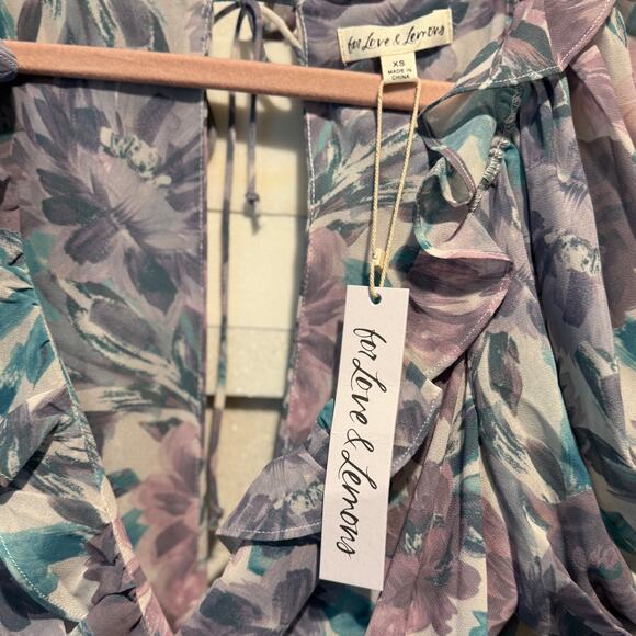 FOR LOVE & LEMONS NWT Shelly Neck Floral Lilac Ruffle Mini Dress Sexy Coquette S - Picture 4 of 8
